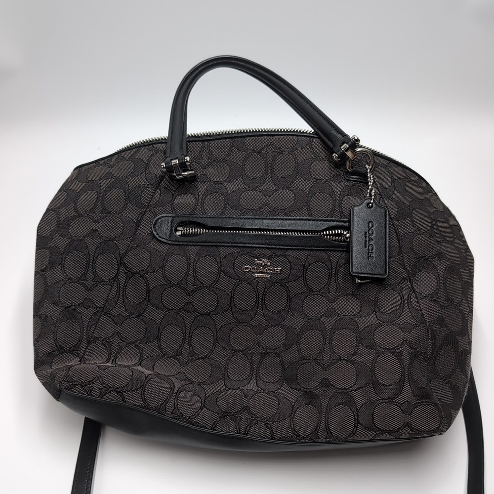Coach F1981-58875 black gray signature shoulder bag canvas leather